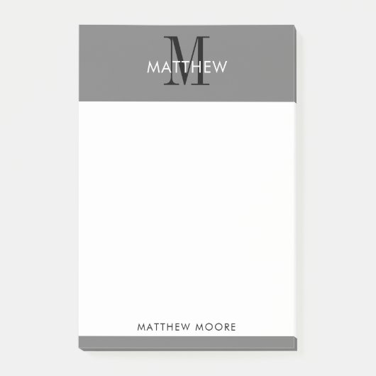 Post-it® Élégant Monogramme Moderne Simple Gris Noir Blanc  (Devant)