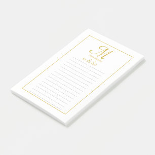 Post-it® Élégant Monogramme Or & Blanc Script À Faire Liste
