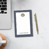 Post-it® Élégant Monogramme Or Cuir Aspect Bleu