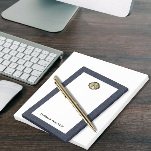 Post-it® Élégant Monogramme Or Cuir Aspect Bleu