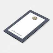 Post-it® Élégant Monogramme Or Cuir Aspect Bleu (Incliné)