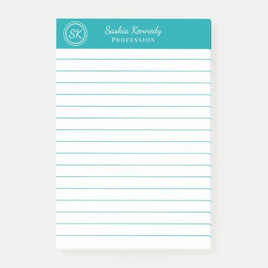 Post-it® Élégant Monogramme professionnel Turquoise (Devant)