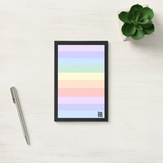 Post-it® Élégant Monogramme sur Pastel Arc-en-ciel et Cadre (Bureau)