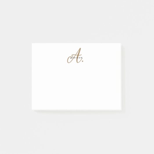 Post-it® Élégant Noir Blanc Or Script Monogramme (Devant)