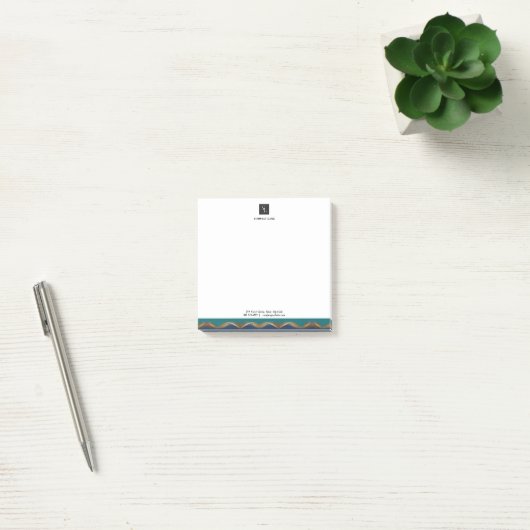 Post-it® Élégant or Vague Bleu Logo Turquoise (Bureau)
