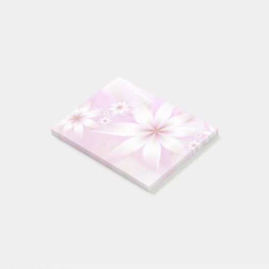 Post-it® Élégant Pastel Floral Abstrait| Rose blanc (Incliné)