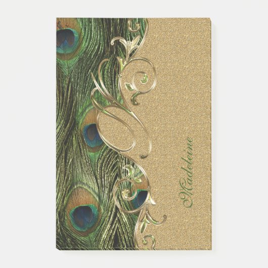 Post-it® Elégant Peacock Feathers or Ornament Monogramme (Devant)