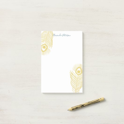 Post-it® Elégant Peacock Or Plumes post-it Notes (Sur un bureau)