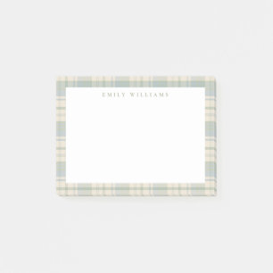 Post-it® Élégant Plaid Bleu Vert Minimaliste