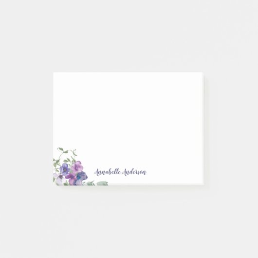 Post-it® Élégant Purple Floral Aquarelle Script (Devant)