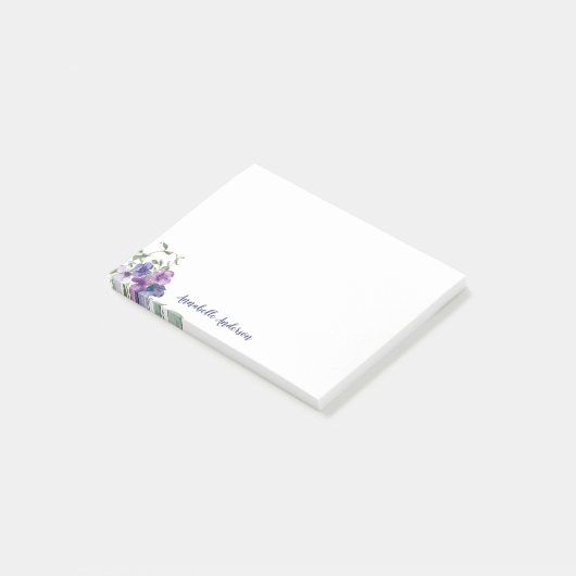 Post-it® Élégant Purple Floral Aquarelle Script (Incliné)