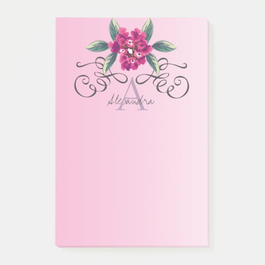 Post-it® Élégant Rose élégant Monogramme floral (Devant)