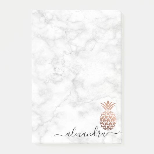 Post-it® Élégant rose en cuivre, ananas en marbre blanc (Devant)