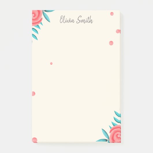 Post-it® Élégant Rose Floral Personnalisé (Devant)