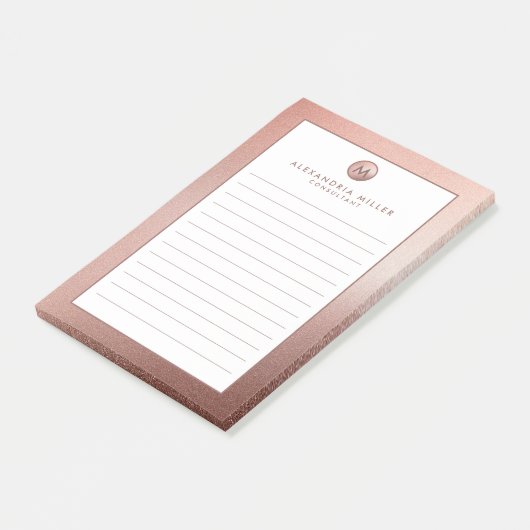 Post-it® Élégant Rose Or Monogramme Lined (Incliné)