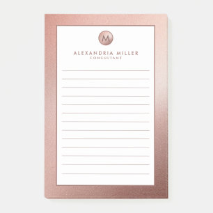 Post-it® Élégant Rose Or Monogramme Lined