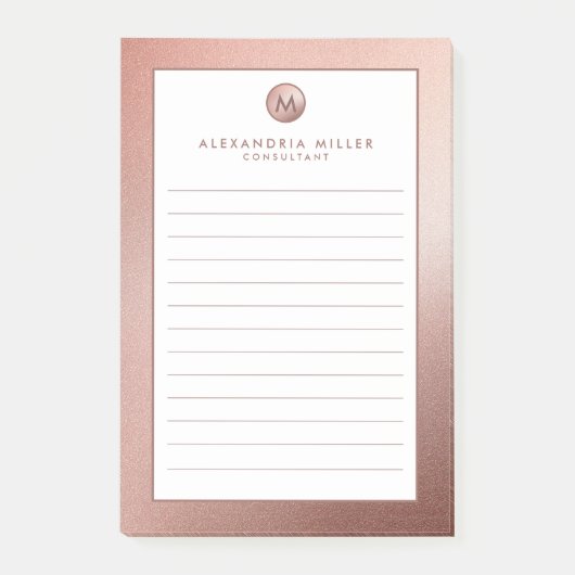 Post-it® Élégant Rose Or Monogramme Lined (Devant)