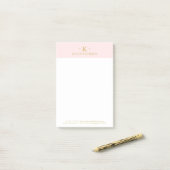 Post-it® Élégant rose pâle | Texte minimaliste Gold (Sur un bureau)