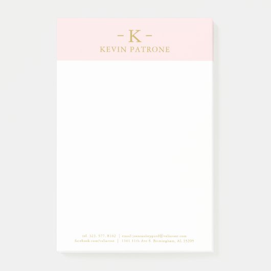 Post-it® Élégant rose pâle | Texte minimaliste Gold (Devant)