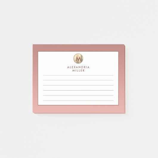 Post-it® Élégant Rose Rose Or Monogramme Liné (Devant)
