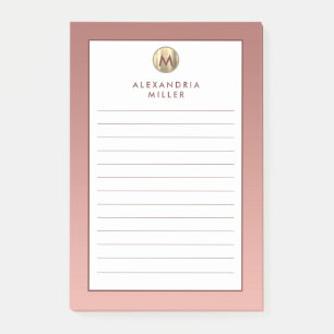 Post-it® Élégant Rose Rose Or Monogramme Liné