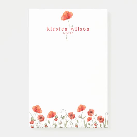 Post-it® Elégant rouge Aquarelle Fleurs de Pavot Personnali (Devant)