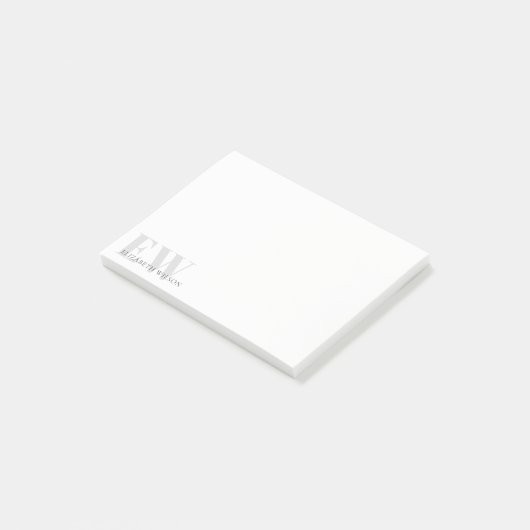 Post-it® Élégant Rustique Simple Minimal Grey Nom Monogramm (Incliné)