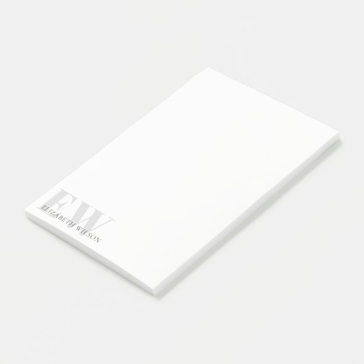 Post-it® Élégant Rustique Simple Minimal Grey Nom Monogramm (Incliné)