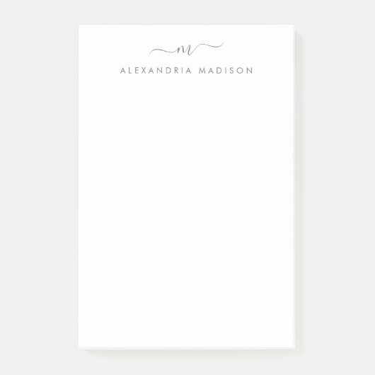 Post-it® Élégant Script Girly Silver Grey Monogramme (Devant)