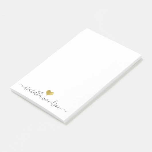 Post-it® Elegant Script Name Faux Gold Foil Heart  (Incliné)