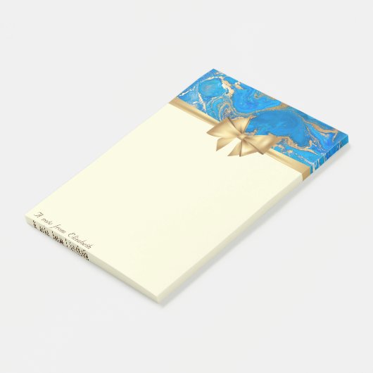 Post-it® Elégant Style, Bow, Blue Gold Marble Texture (Incliné)