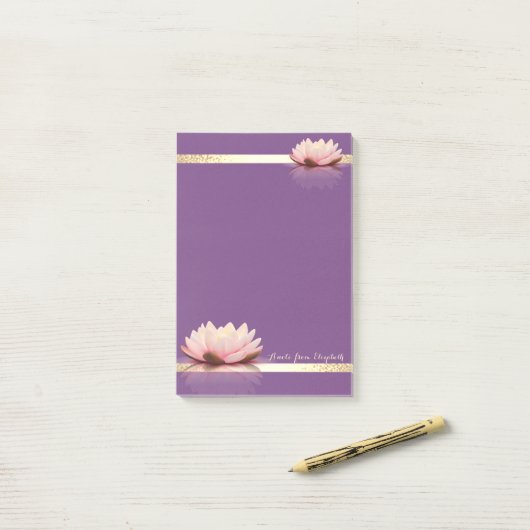 Post-it® Elégant Stylish Girly Gold Stripes, Lotos Violette (Sur un bureau)