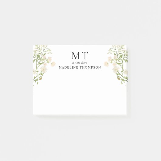 Post-it® Elegant White Floral Wildflower Classic Monogram (Devant)