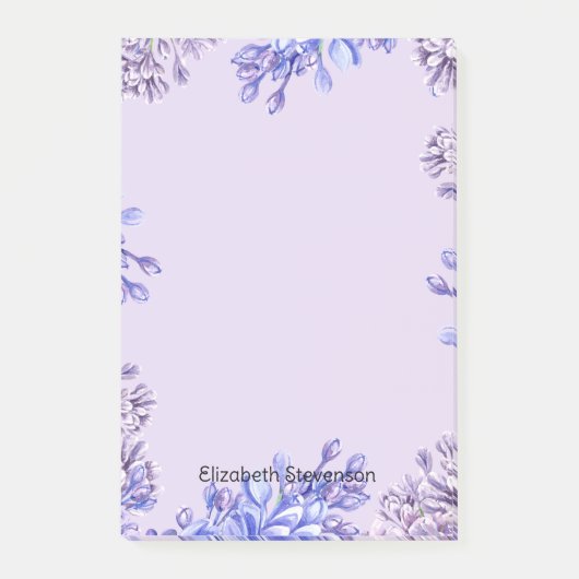 Post-it® Elégante Aquarelle Fleurs Lilac Violet Nom (Devant)