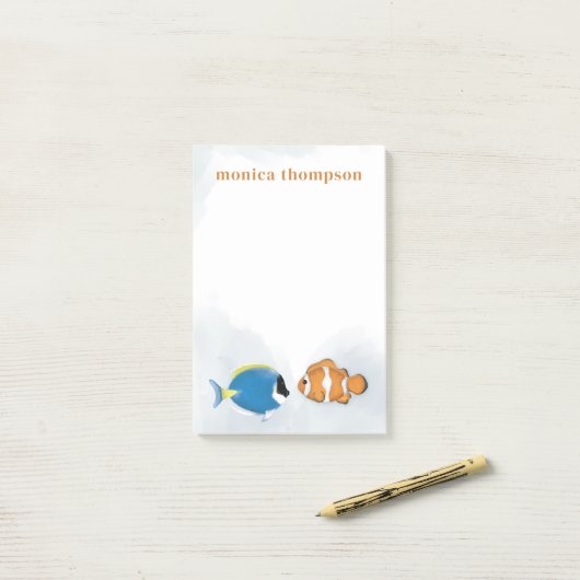 Post-it® Elégante aquarelle moderne Poisson tropical simple (Sur un bureau)