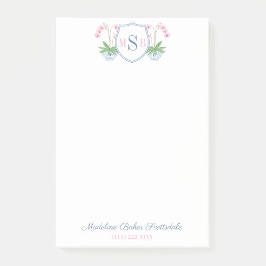 Post-it® Elégante aquarelle rose orchidée rose bleu monogra (Devant)