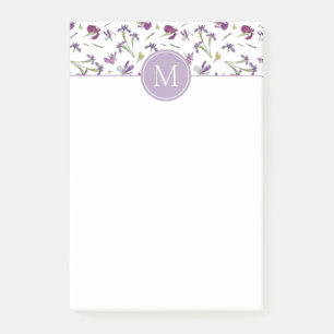 Post-it® Élégante aquarelle violette Irises 4" x 6" Monog