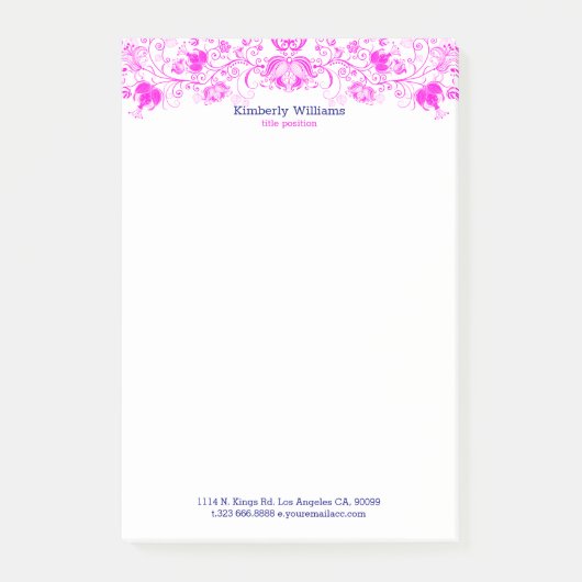 Post-it® Elégante Dentelle Florale Blanche Et Rose Chaud (Devant)