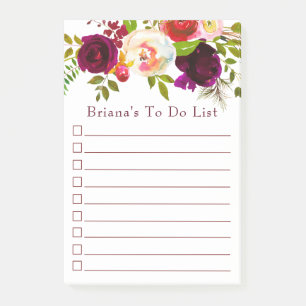 Post-it® Élégante Liste Florale Bourgogne À Faire