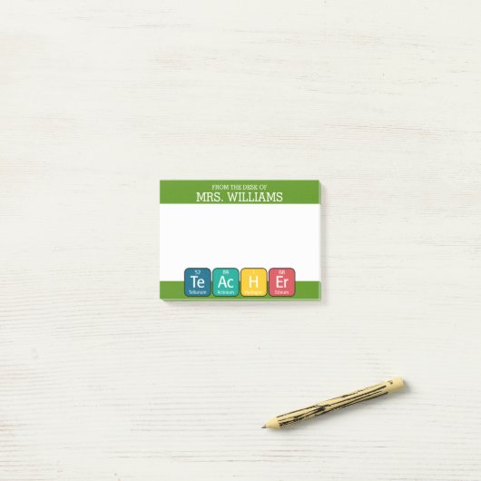 Post-it® Éléments de tableau périodique Enseignant de l'ort (Sur un bureau)