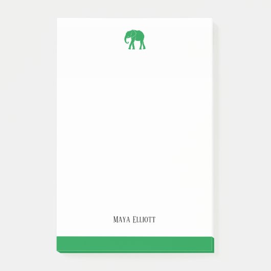 Post-it® Eléphant blanc et vert brillant et bordure, nom (Devant)