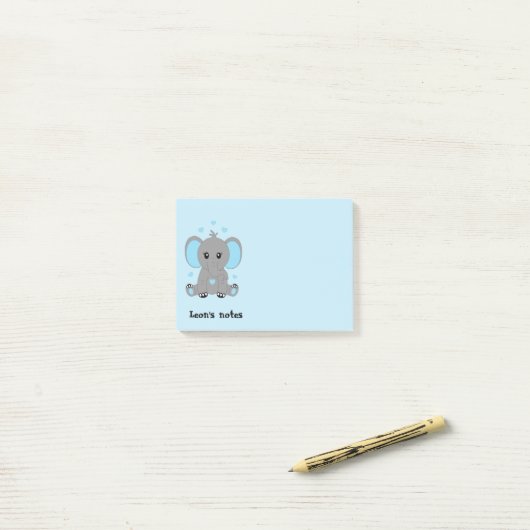 Post-it® Éléphant de bébé mignon en bleu, sur mesure   (Sur un bureau)