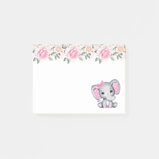 Post-it® Eléphant de bébé rose mignon avec oreilles Poka Do (Devant)