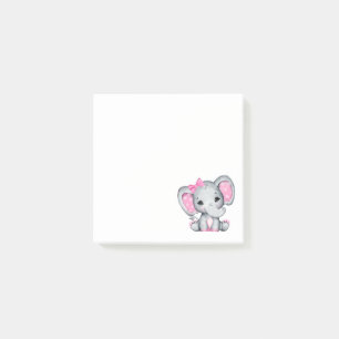 Post-it® Eléphant de bébé rose mignon avec oreilles Poka Do