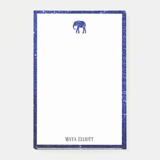 Post-it® Éléphant et bordure Faux Glitter Blanc sur Bleu, N (Devant)