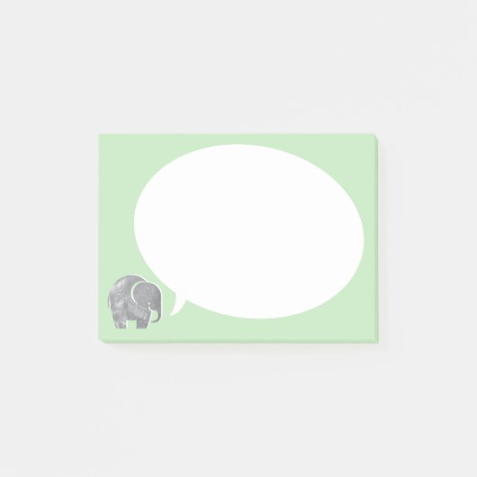 Post-it® Éléphant Gris avec Bulle de Parole sur Vert Gazon (Devant)