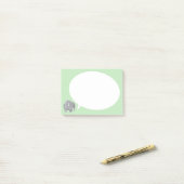 Post-it® Éléphant Gris avec Bulle de Parole sur Vert Gazon (Sur un bureau)