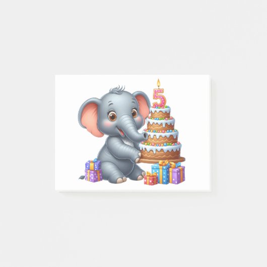 Post-it® Éléphant Mignon 5ème Anniversaire (Devant)
