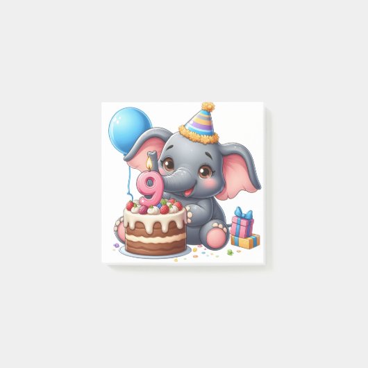 Post-it® Éléphant Mignon 9ème Anniversaire (Devant)