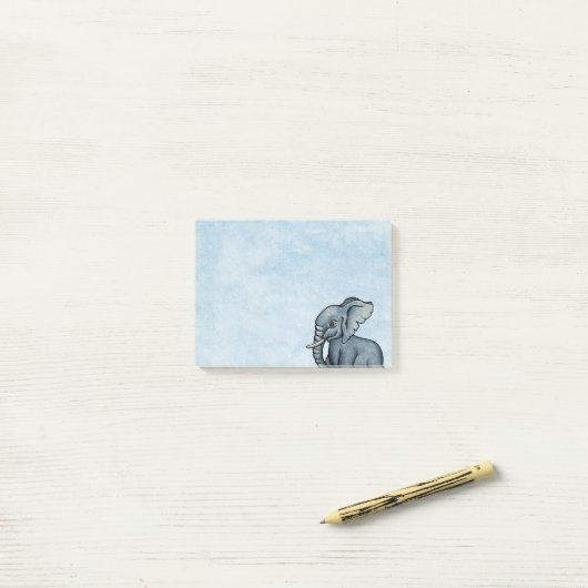 Post-it® Eléphant mignon sur des notes Post-it bleues (Sur un bureau)